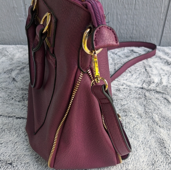 Dot Dash Vegan Leather Satchel Top Handle & Crossbody Strap Purple - Picture 8 of 16